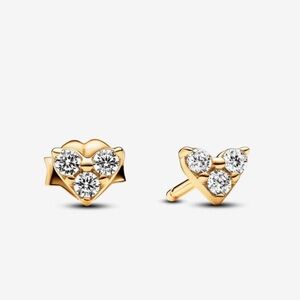 Pandora Gold Heart Stud Earrings with Sparkling Stones